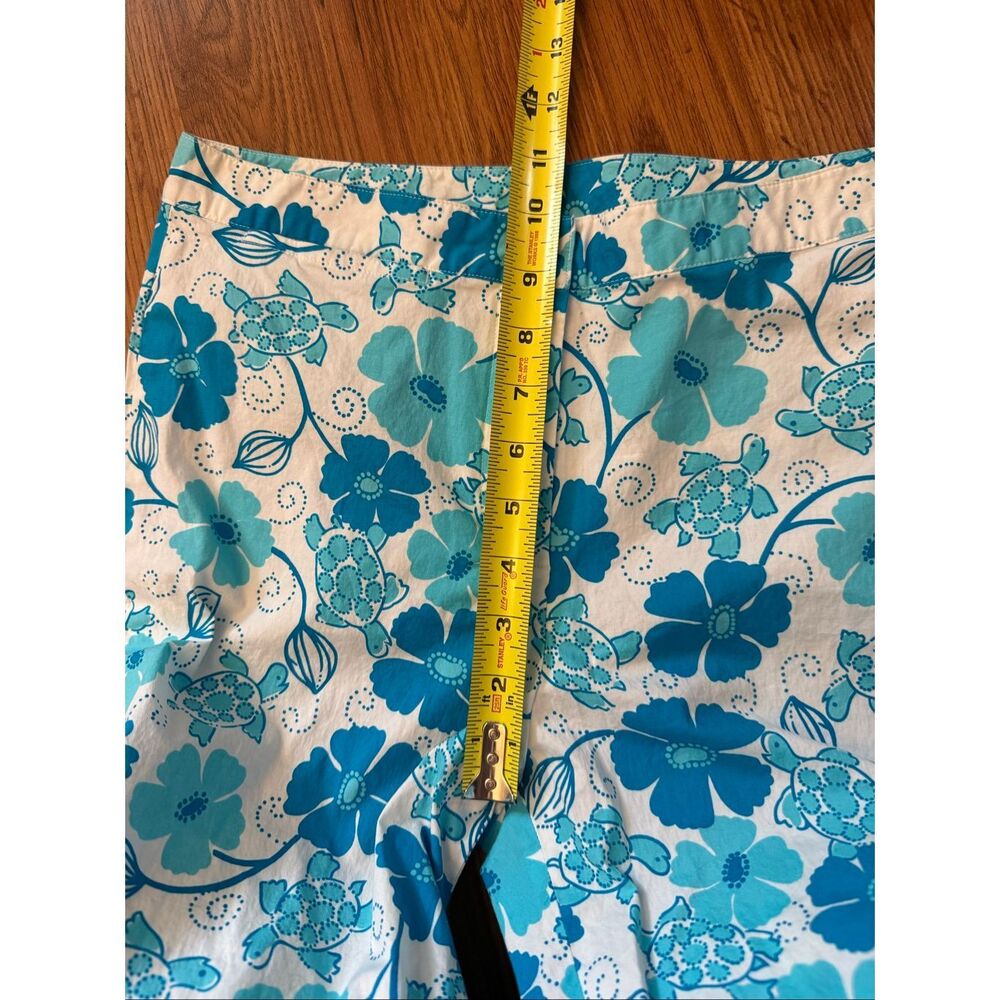 Lilly Pulitzer Women's Floral Sea Turtle Cropped Capri Pants Blue White Size 4 - Picture 6 of 7
